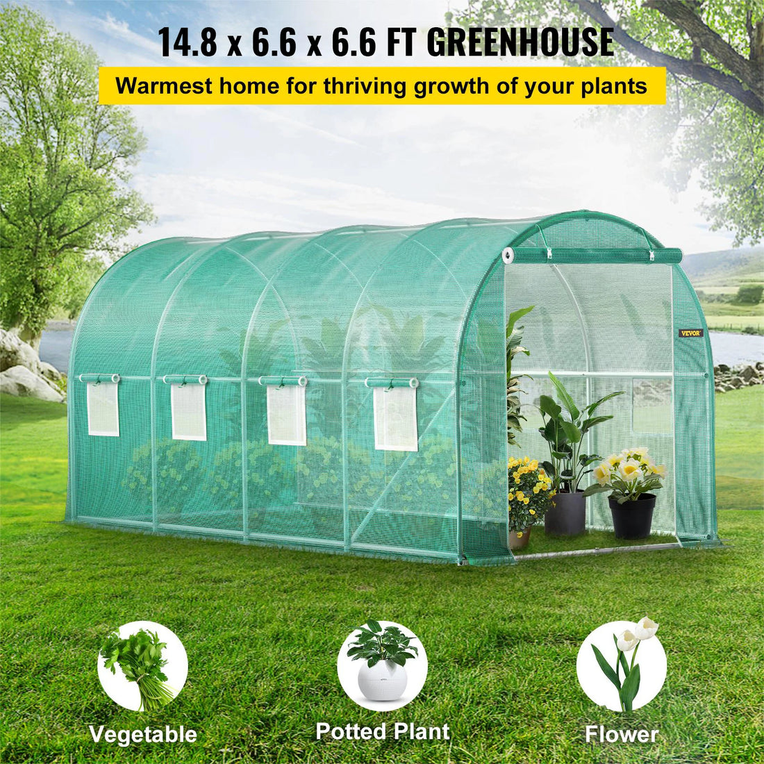 VEVOR Walk-in Tunnel Greenhouse Portable Green Plant Hot House with Galvanized Frame &amp; Waterproof Cover Protect Gardening Plants