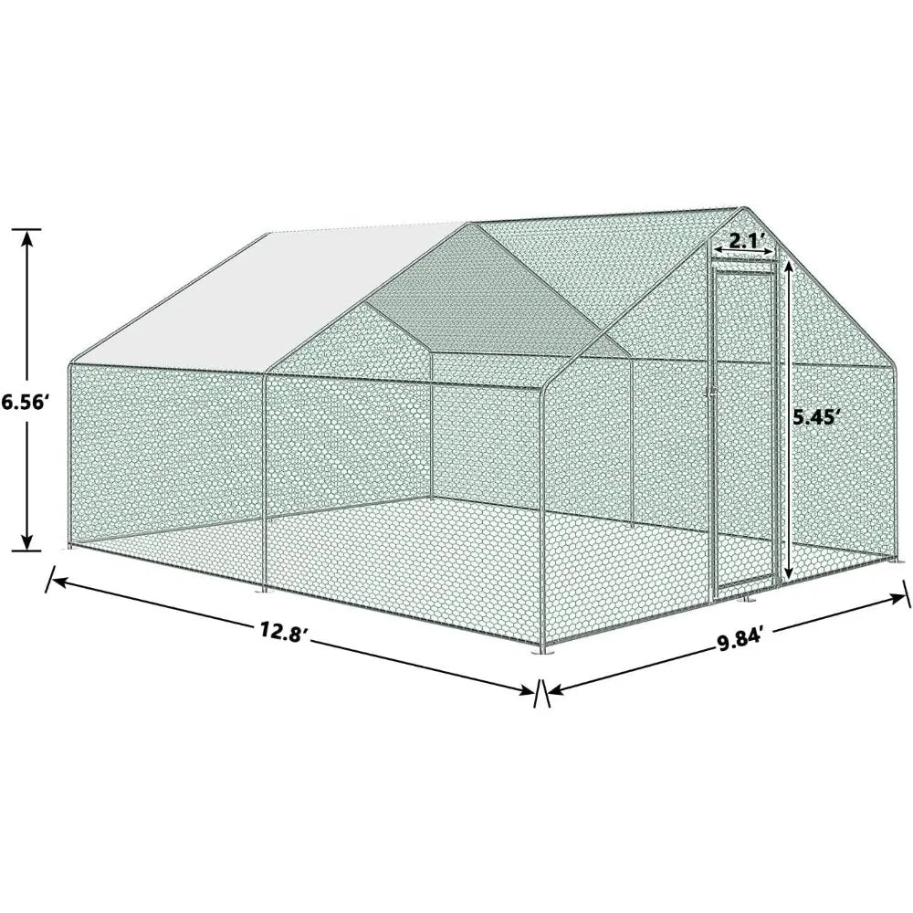 Large Metal Chicken Coop, Heavy Duty Spire Shaped Duck Chicken Hen House Outdoor Chicken Pen with Waterproof &amp; Anti-UV Cover