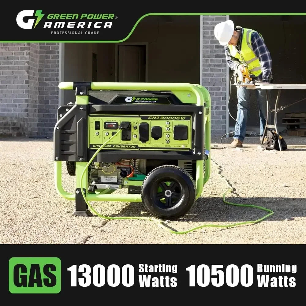 Portable Generator 13000 Watt,Gasoline Powered,Recoil/Electric Start, 12V-8.3A Charging Outlets, Home Back Up &amp; RV Ready