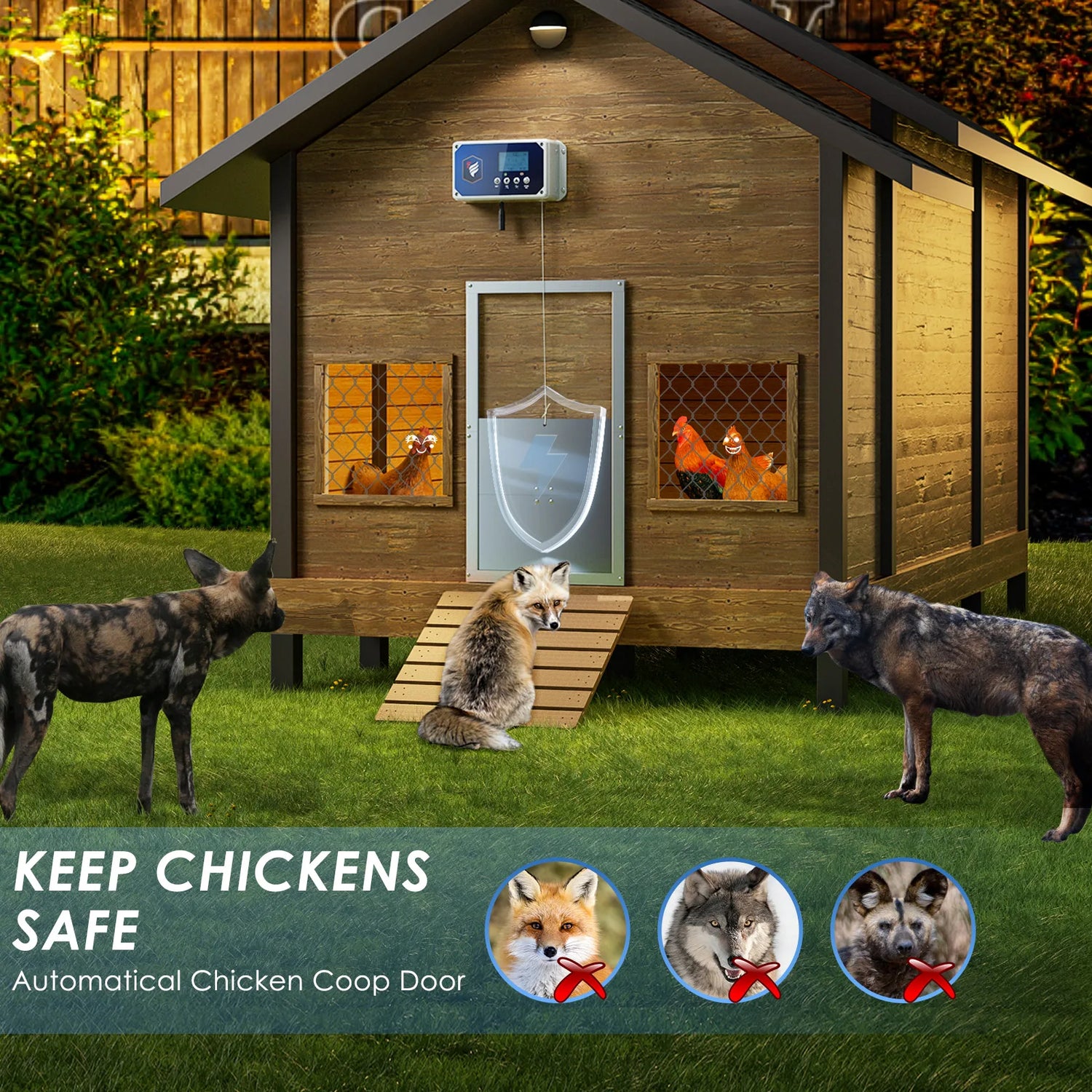 Automatic chicken coop door, latest style waterproof,with light&amp;battery sensor,automatic chicken coop door remote control to 40M