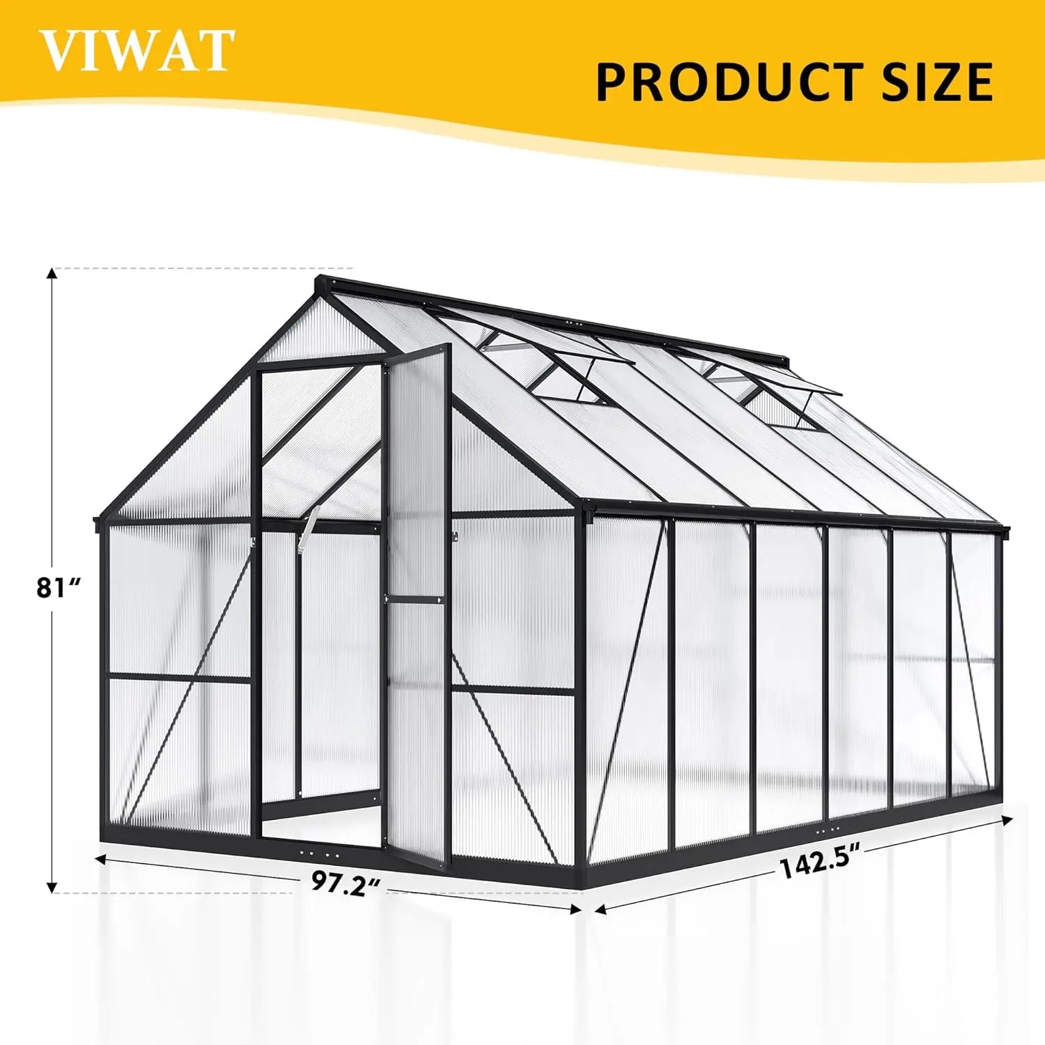 Greenhouse for Outdoors Polycarbonate Greenhouse with Quick Setup Structure and Roof Vent Aluminum Large Walk-in Green