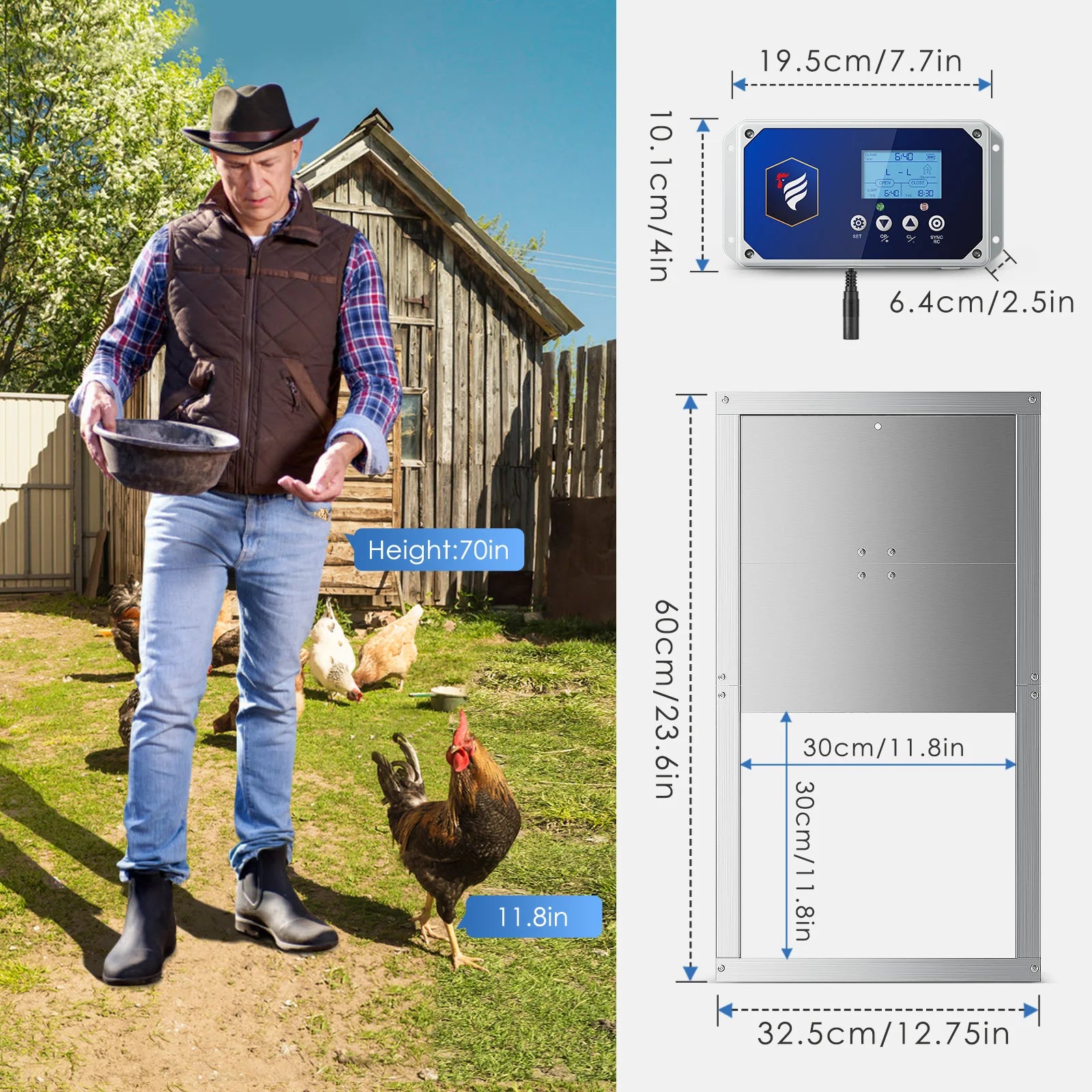 Automatic chicken coop door, latest style waterproof,with light&amp;battery sensor,automatic chicken coop door remote control to 40M