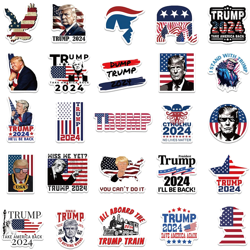 50pcs American Trump Stickers Funny Graffiti Decals Laptop Guitar Skateboard Luggage Waterproof Stickers