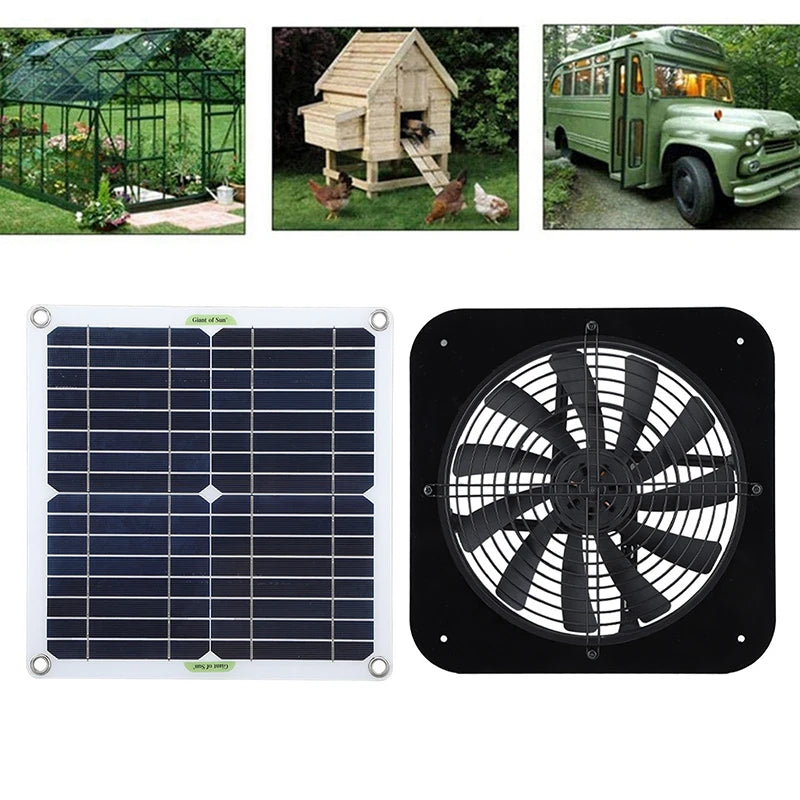 100W 12V Solar Panel Powered Fan 10 inch Mini Ventilator Solar Exhaust Fan for Dog Chicken House Greenhouse RV Car Fan Charger