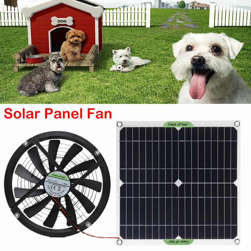 100W 12V Solar Panel Powered Fan 10 inch Mini Ventilator Solar Exhaust Fan for Dog Chicken House Greenhouse RV Car Fan Charger