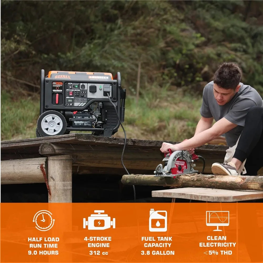 Portable Inverter Generator, 6000W open frame Gas Powered High Speed Engine with Electric Start