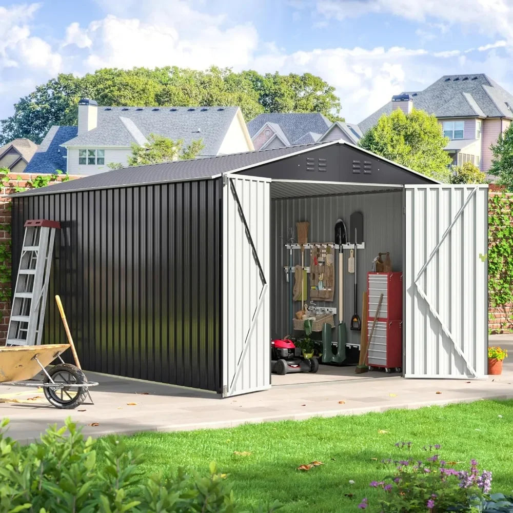 8 x 12 FT Outdoor Storage Shed, Metal Garden Shed with with Updated Frame Structure, Tool Sheds for Backyard Garden