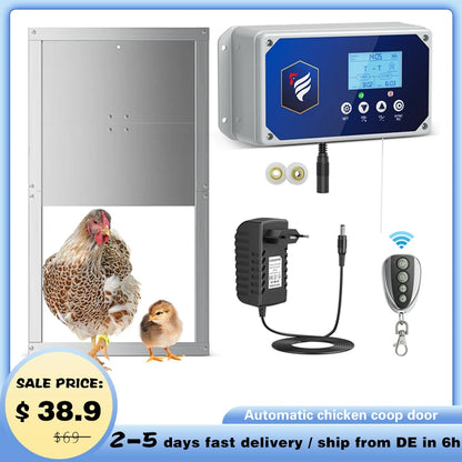 Automatic chicken coop door, latest style waterproof,with light&amp;battery sensor,automatic chicken coop door remote control to 40M