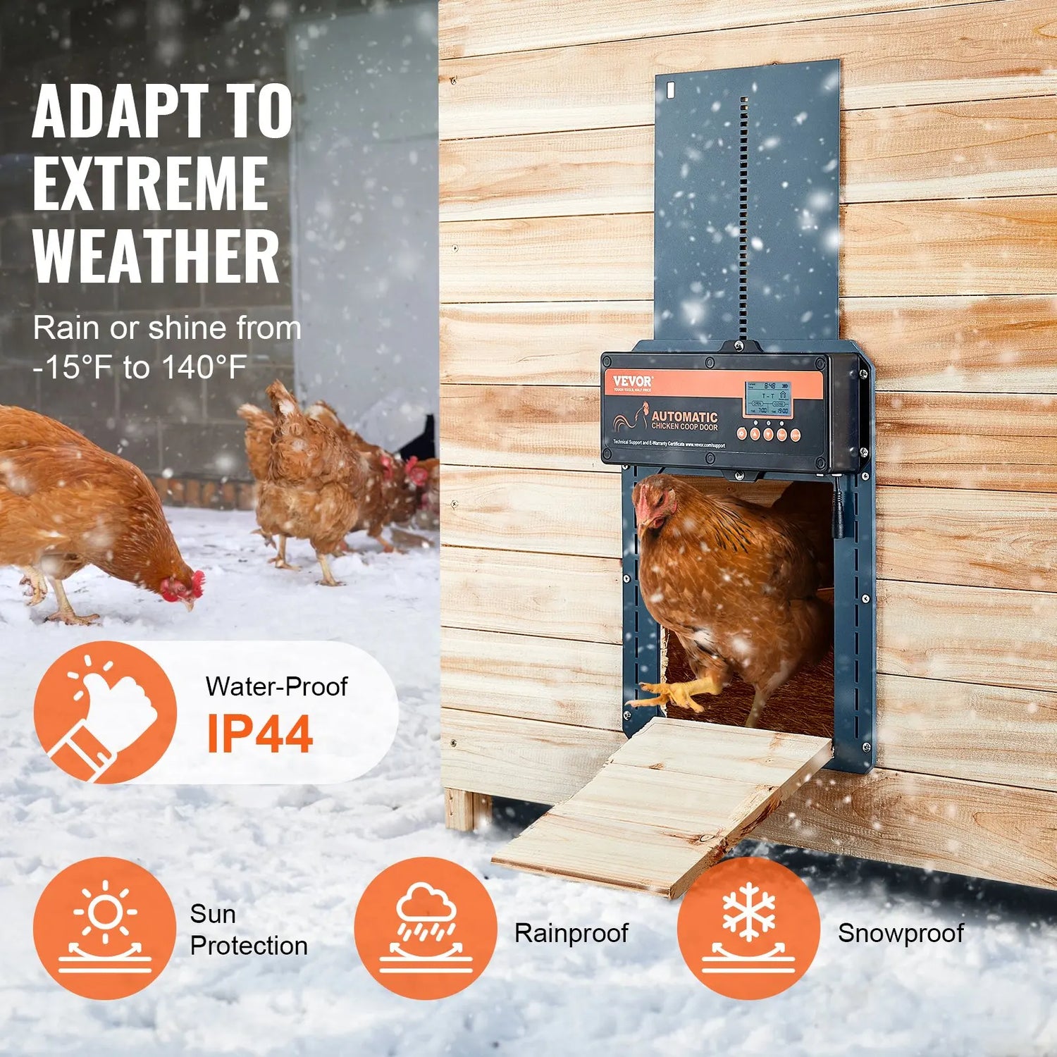 VEVOR Automatic Chicken Coop Door Auto Chicken Door Opener Timer &amp; Light Sensor