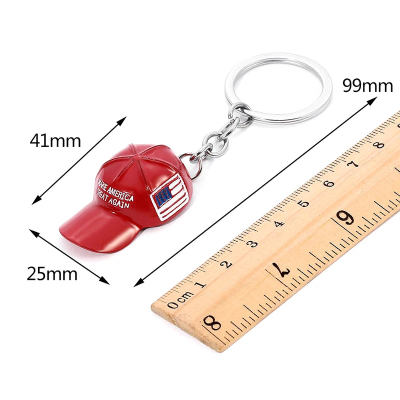 Trump Red Hat Pendant Keychain American Flag Hat Make America Great Again Metal Key Chain For Men Mesh Cap Car Key Ring Jewelry