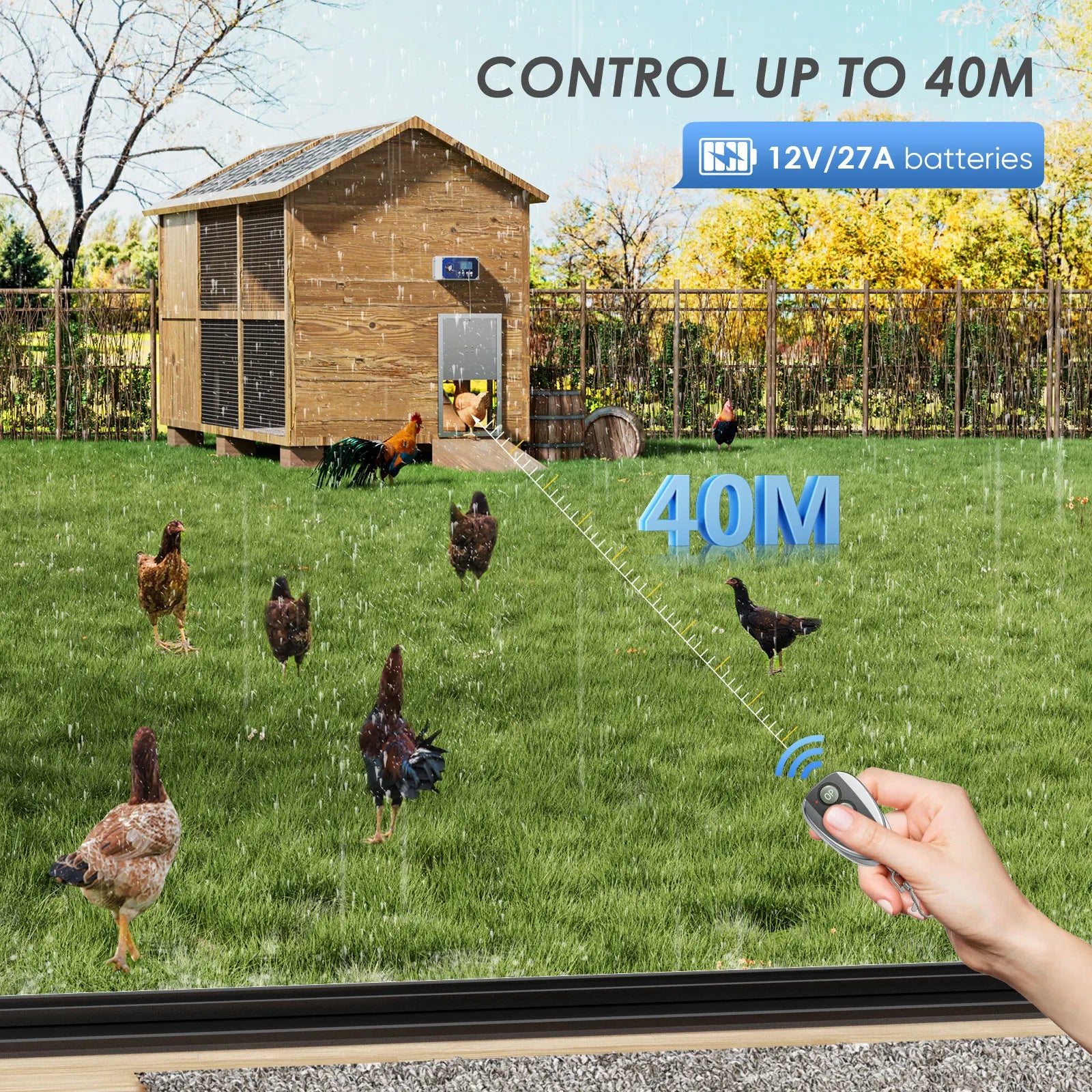 Automatic chicken coop door, latest style waterproof,with light&amp;battery sensor,automatic chicken coop door remote control to 40M