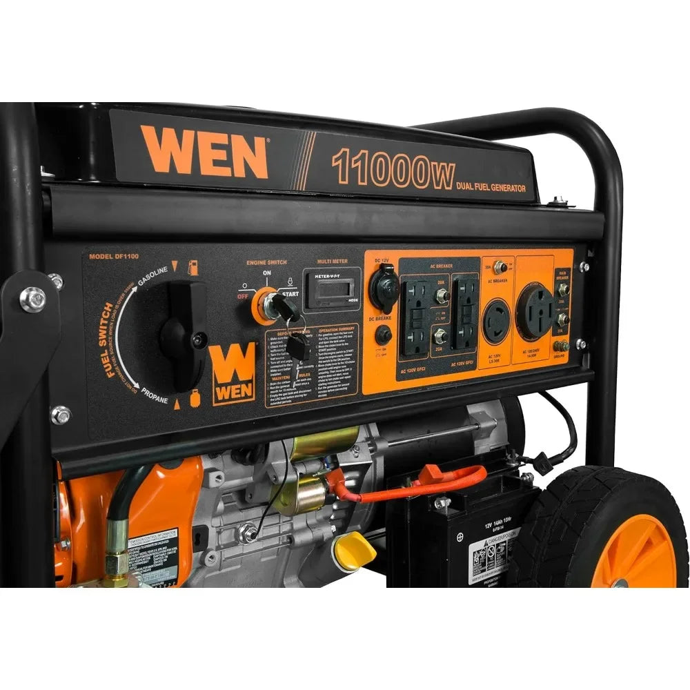 DF1100T 11,000-Watt 120V/240V Dual Fuel Portable Generator with Wheel Kit and Electric Start - CARB Compliant, Black