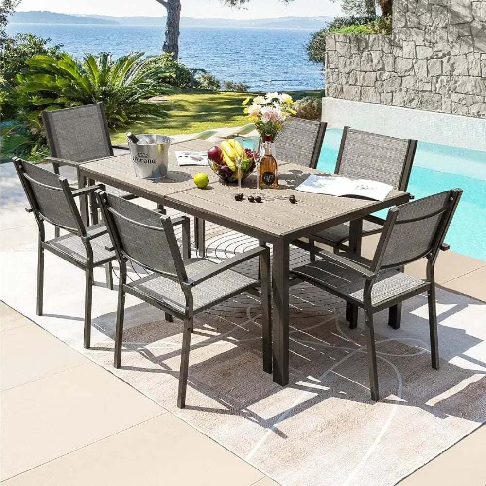 7 Piece Terrace Dining Outdoor Furniture Set with Weatherproof Table and 6 Stackable for Garden