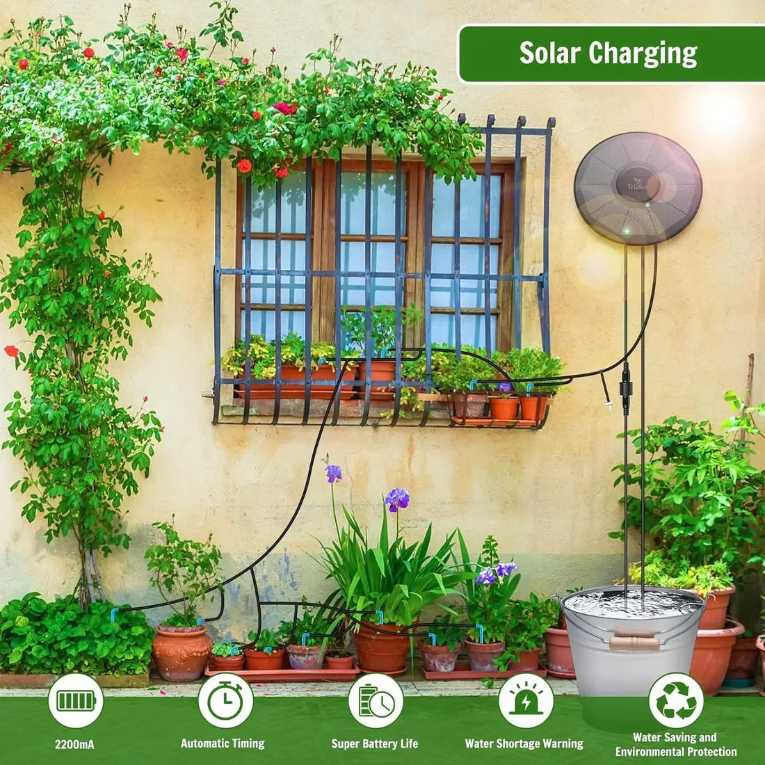 New Solar Automatic Drip Irrigation System Kit DIY Irrigation System for Garden Outdoor Indoor Gardening System 9 Timing Modes