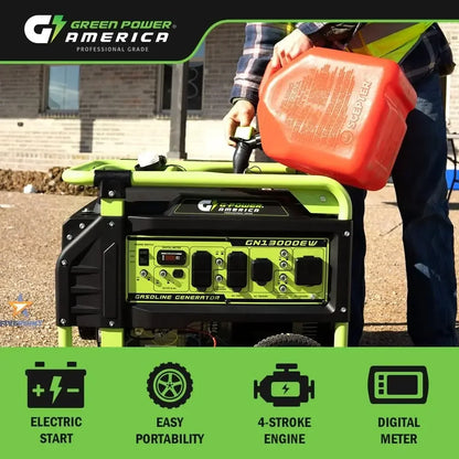 Portable Generator 13000 Watt,Gasoline Powered,Recoil/Electric Start, 12V-8.3A Charging Outlets, Home Back Up &amp; RV Ready