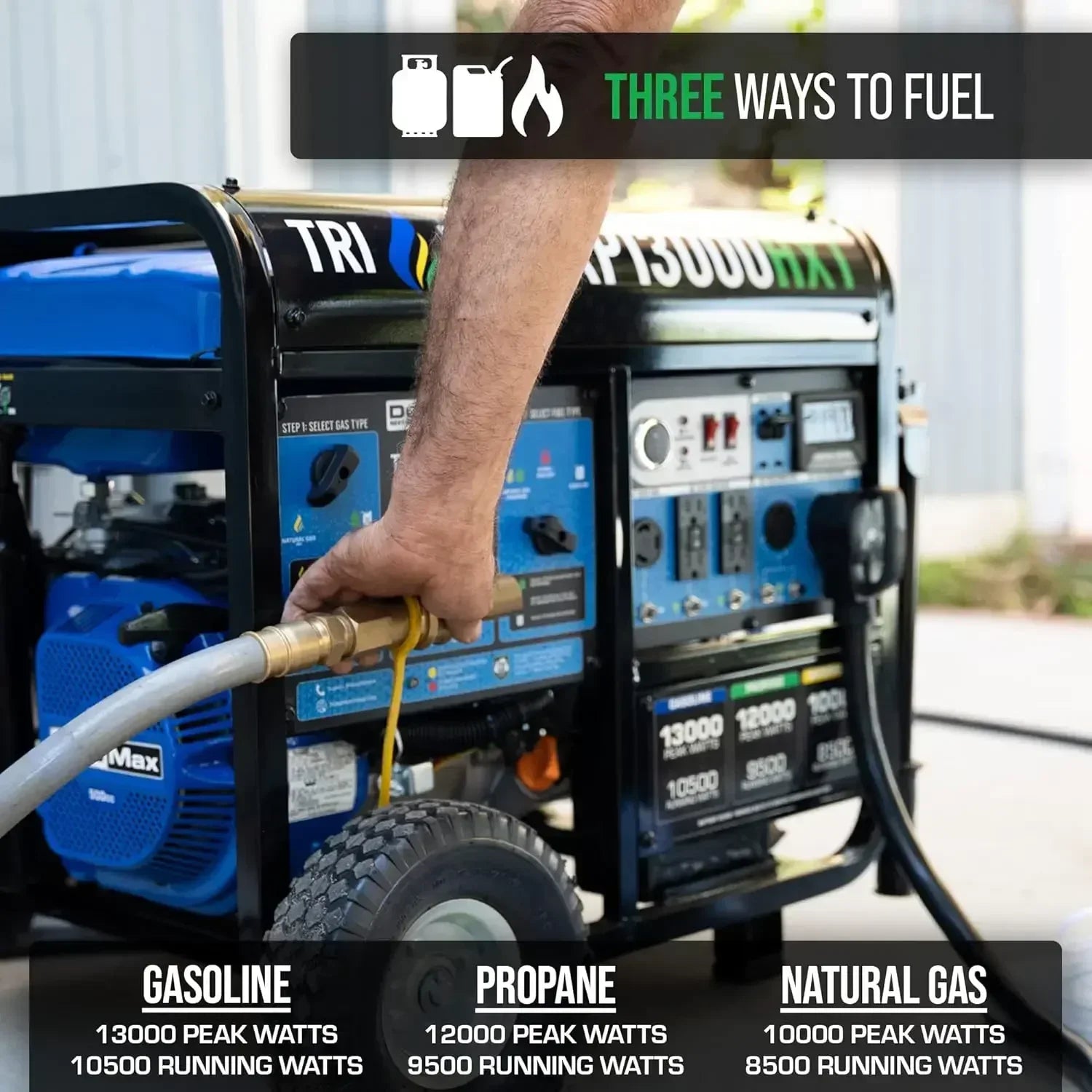 5500 duel fuel or 13000 Tri Fuel Gas Propane Natural Gas Portable Generator with CO Alert Black/Blue Remote Boot Portable Generators