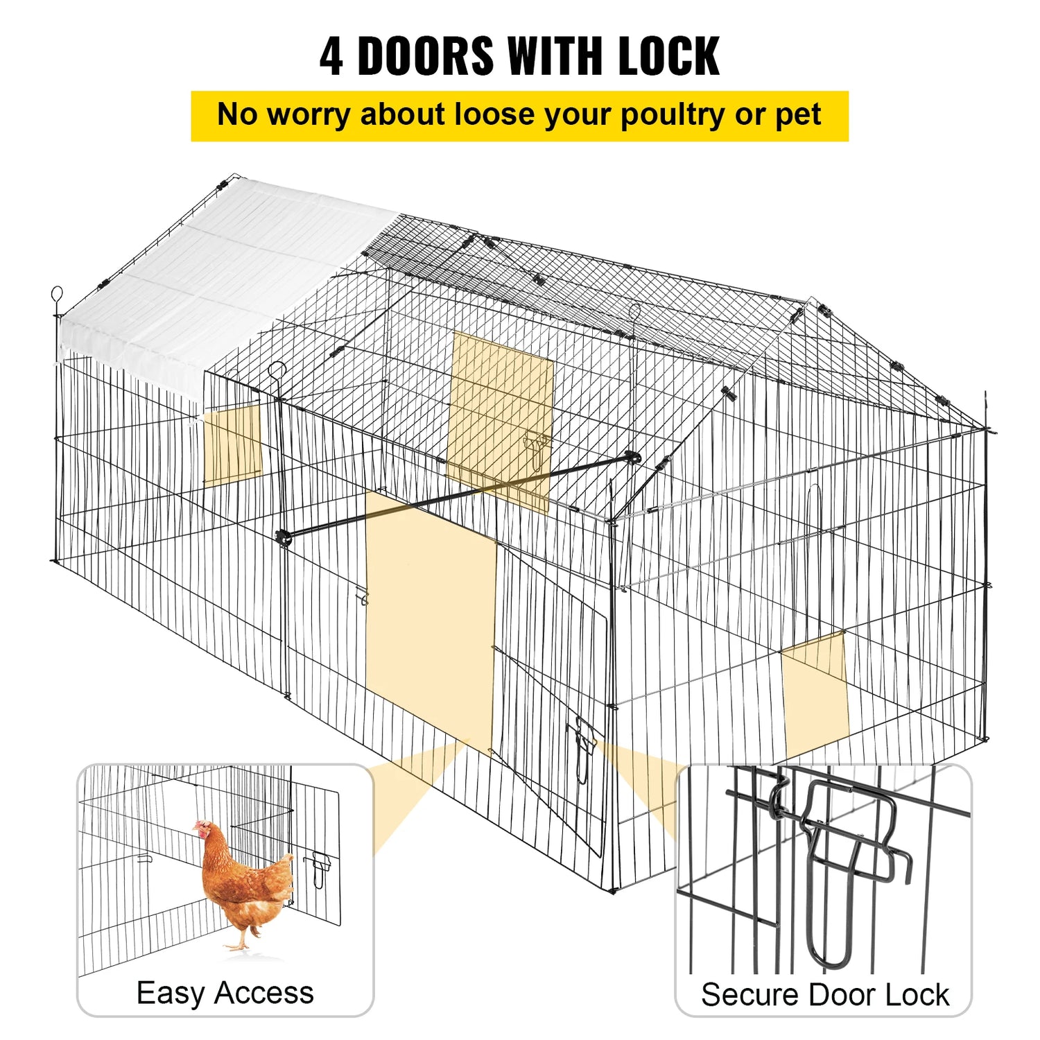 VEVOR Green/White Metal Chicken Coop Rabbit Run Enclosure Pen w/Waterproof and Sun-Proof Cover FarmPet Playpen Cage for Outdoor