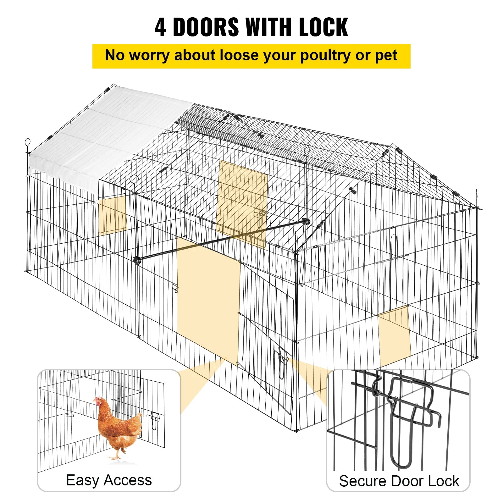 VEVOR Green/White Metal Chicken Coop Rabbit Run Enclosure Pen w/Waterproof and Sun-Proof Cover FarmPet Playpen Cage for Outdoor