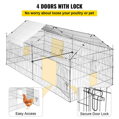 VEVOR Green/White Metal Chicken Coop Rabbit Run Enclosure Pen w/Waterproof and Sun-Proof Cover FarmPet Playpen Cage for Outdoor