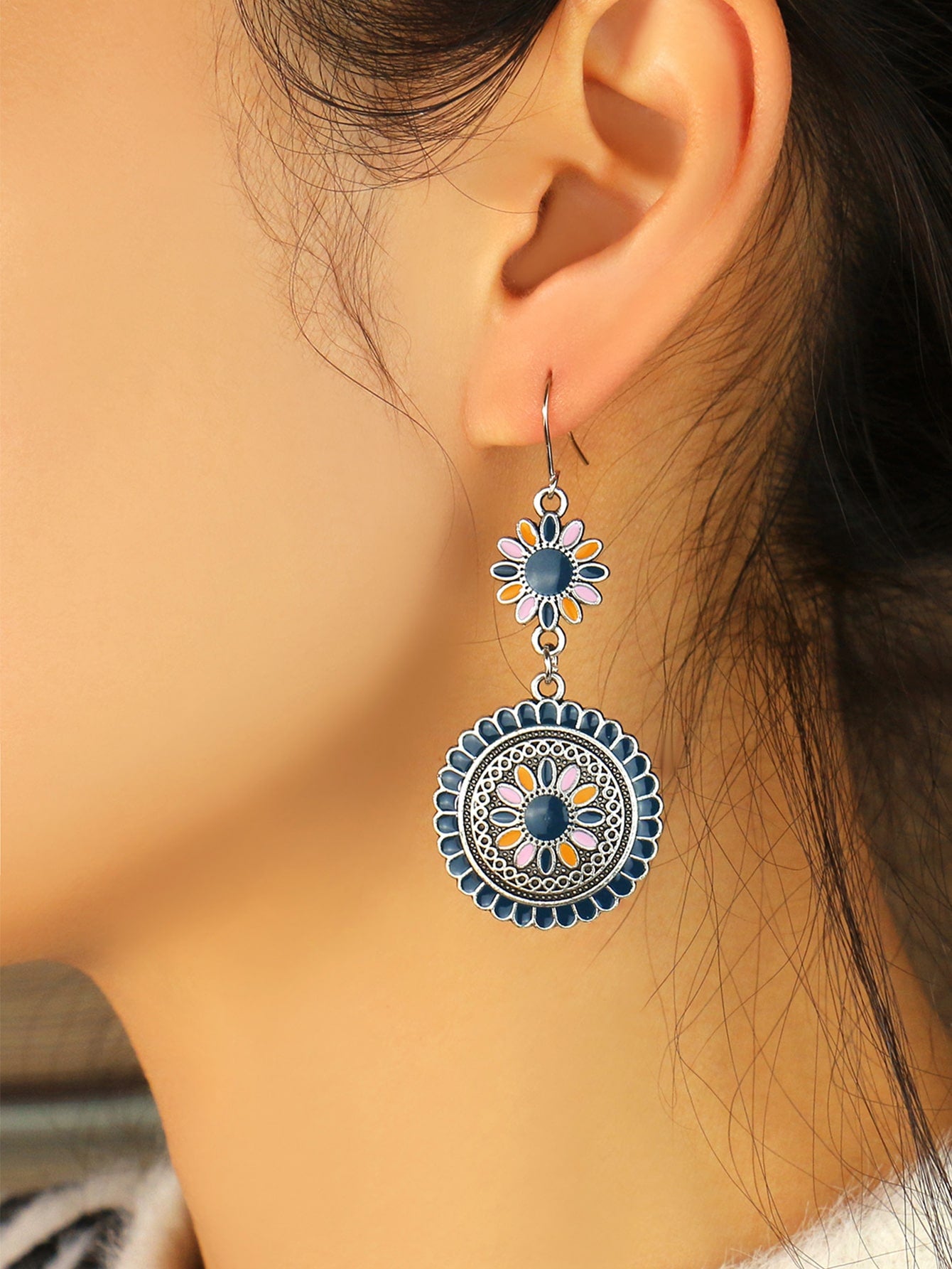 Bohemian Round Flower Drop Earrings