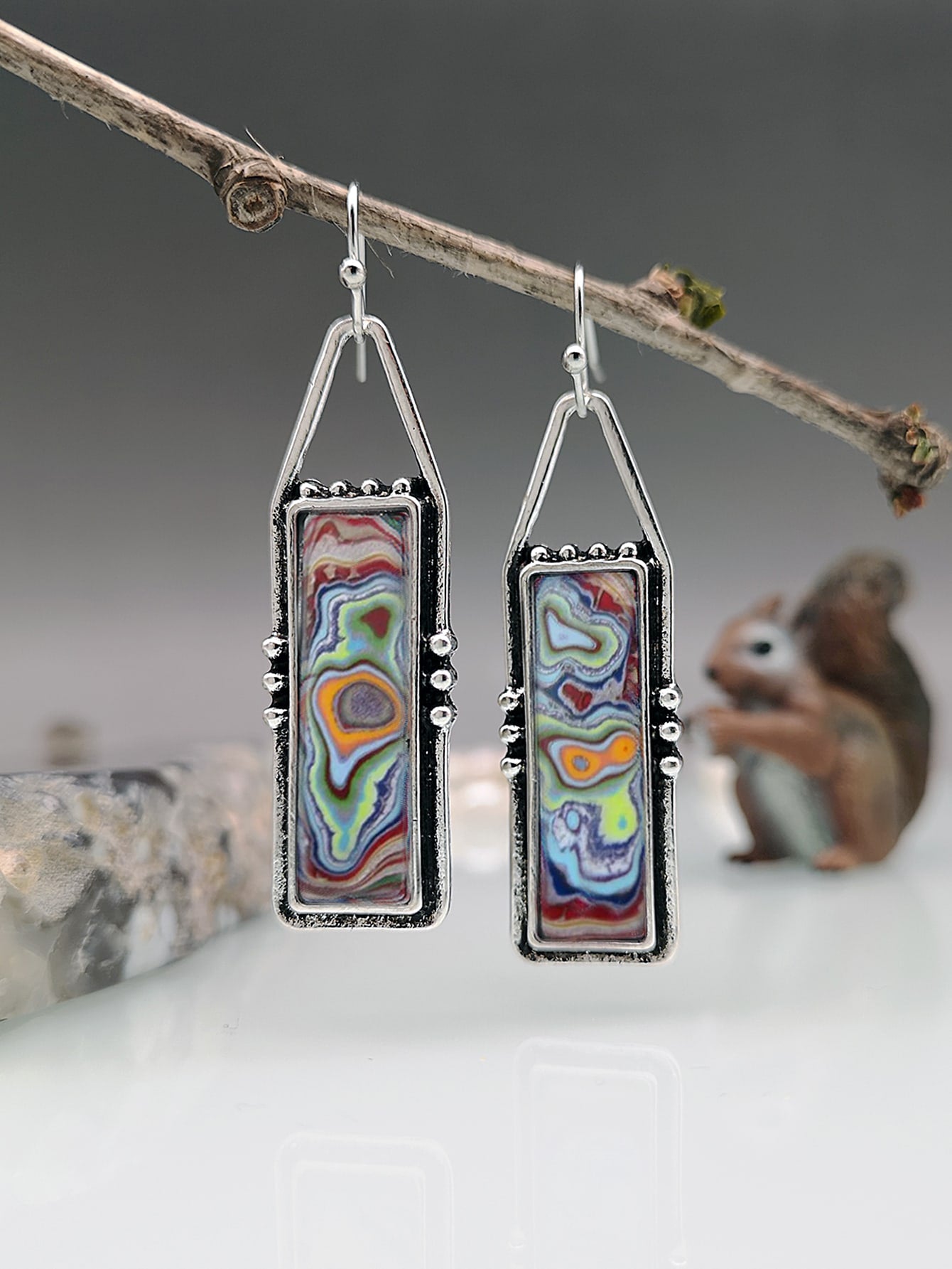 Boho Vintage Spiral Marble Pattern Drop Earrings