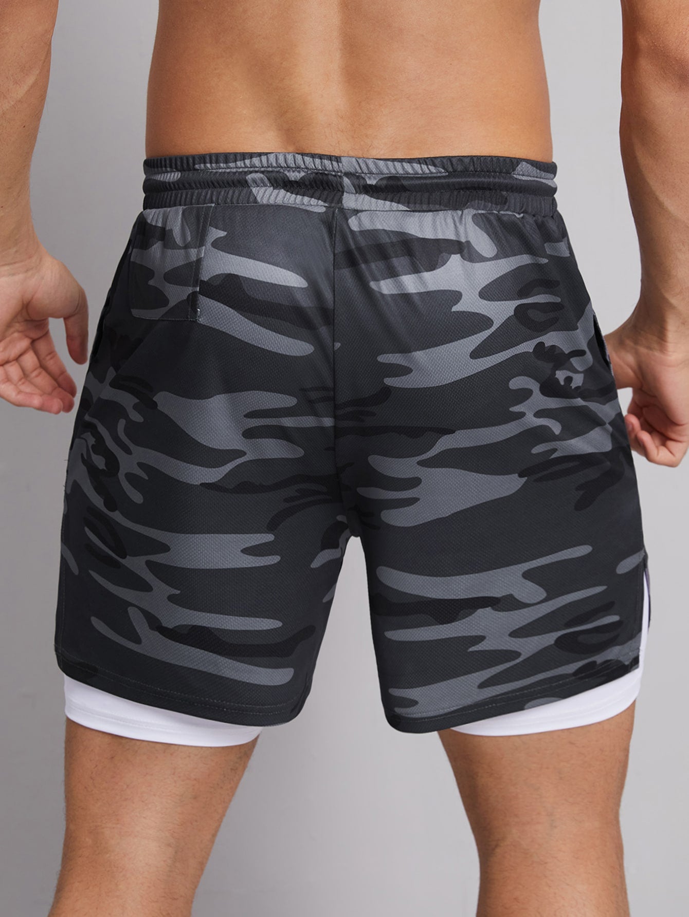 Manfinity Sporsity Men Camo Print Drawstring Waist 2 In 1 Shorts