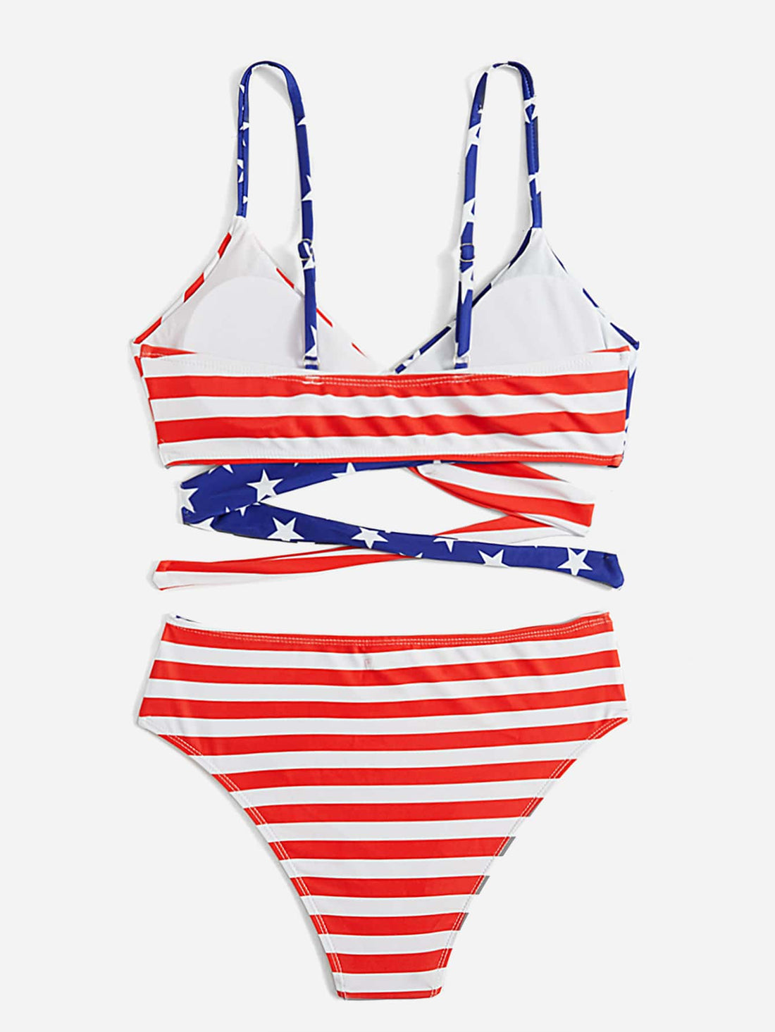 American Flag Print Crisscross Bikini Swimsuit