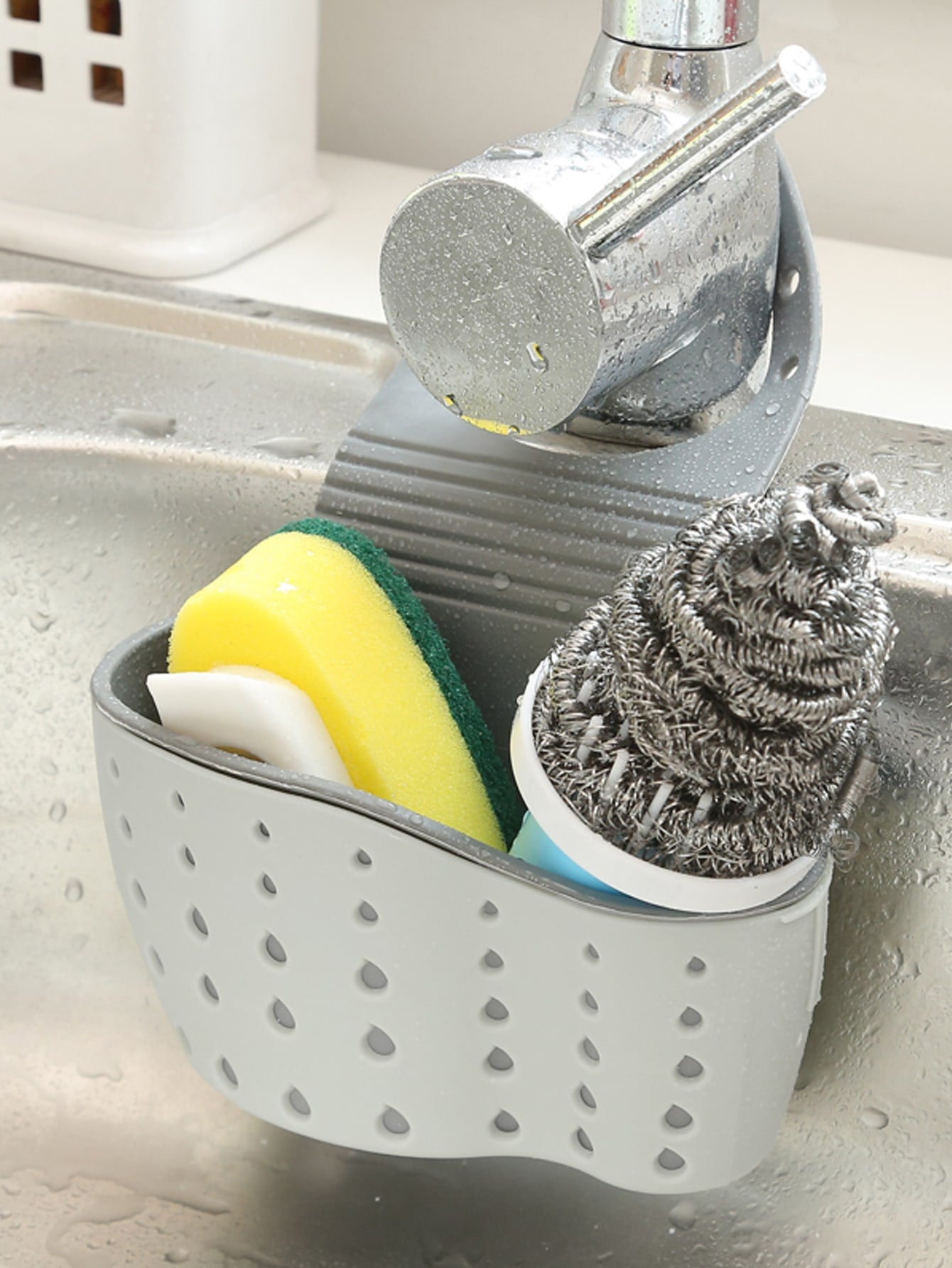 Kitchen Organizer - Adjustable Snap Sink Sponge Holder