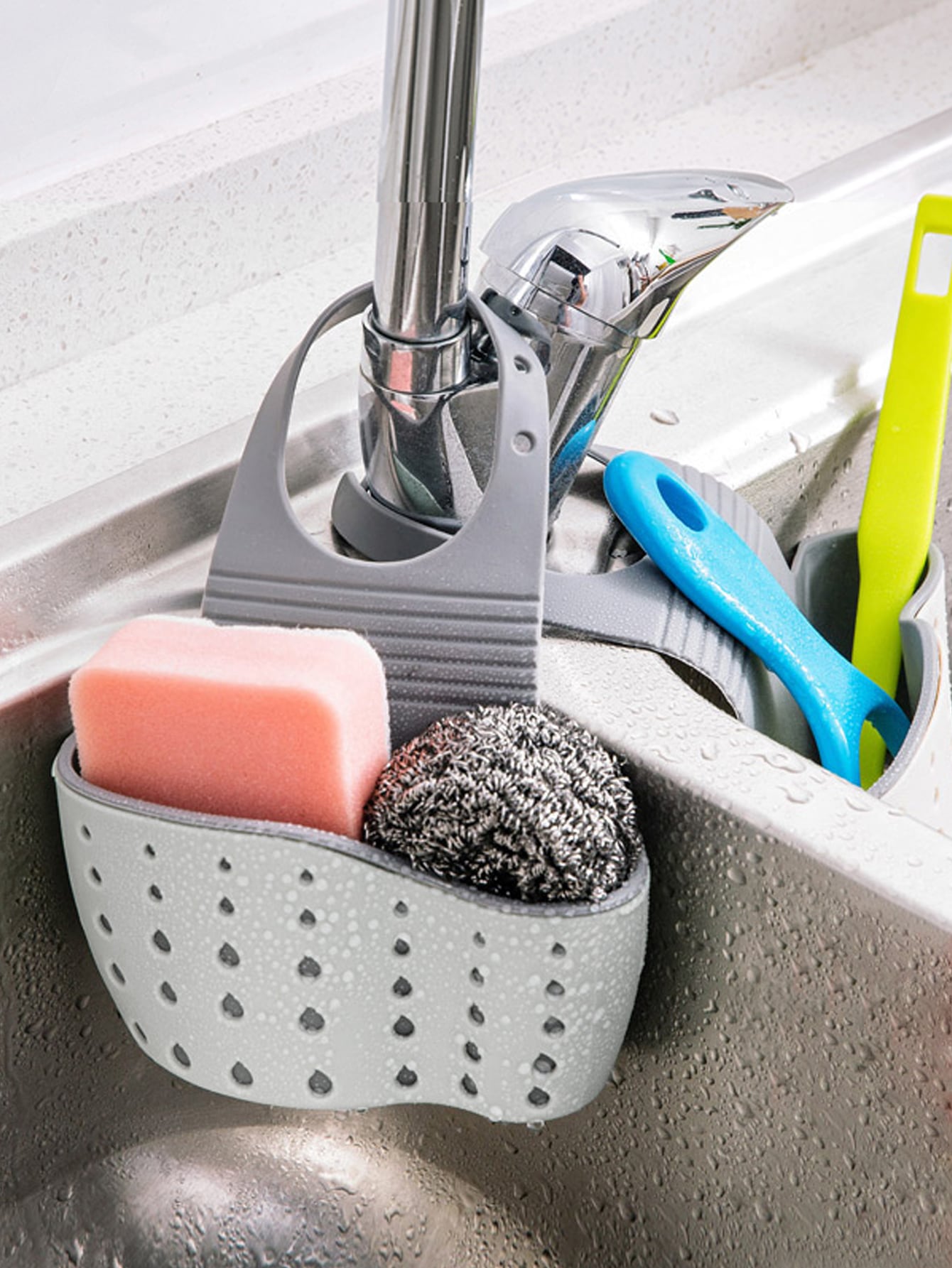 Kitchen Organizer - Adjustable Snap Sink Sponge Holder