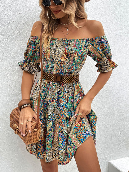 VCAY Paisley Print - Off Shoulder Dress (Without Belt)