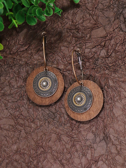 1pair Bohemian Antique Bronze Circle Pendant Earrings