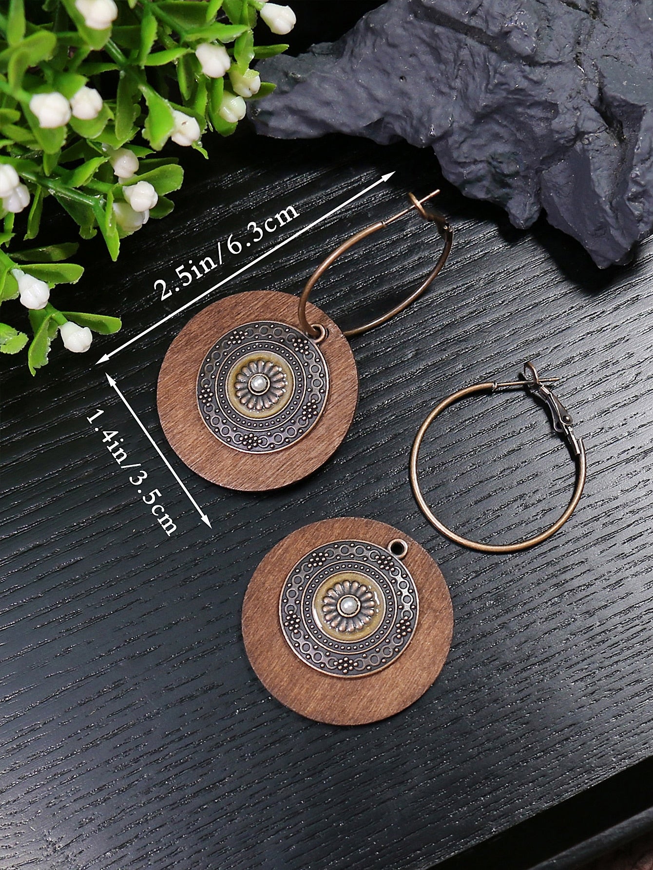 1pair Bohemian Antique Bronze Circle Pendant Earrings