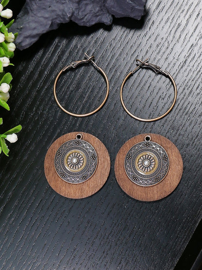 1pair Bohemian Antique Bronze Circle Pendant Earrings