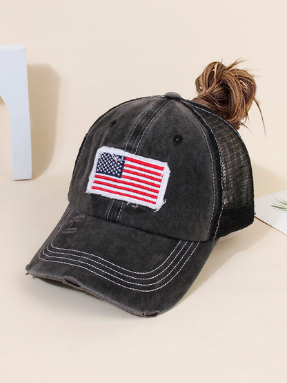 American Flag Embroidered Baseball Cap (with hole for bun / hair / ponytail)