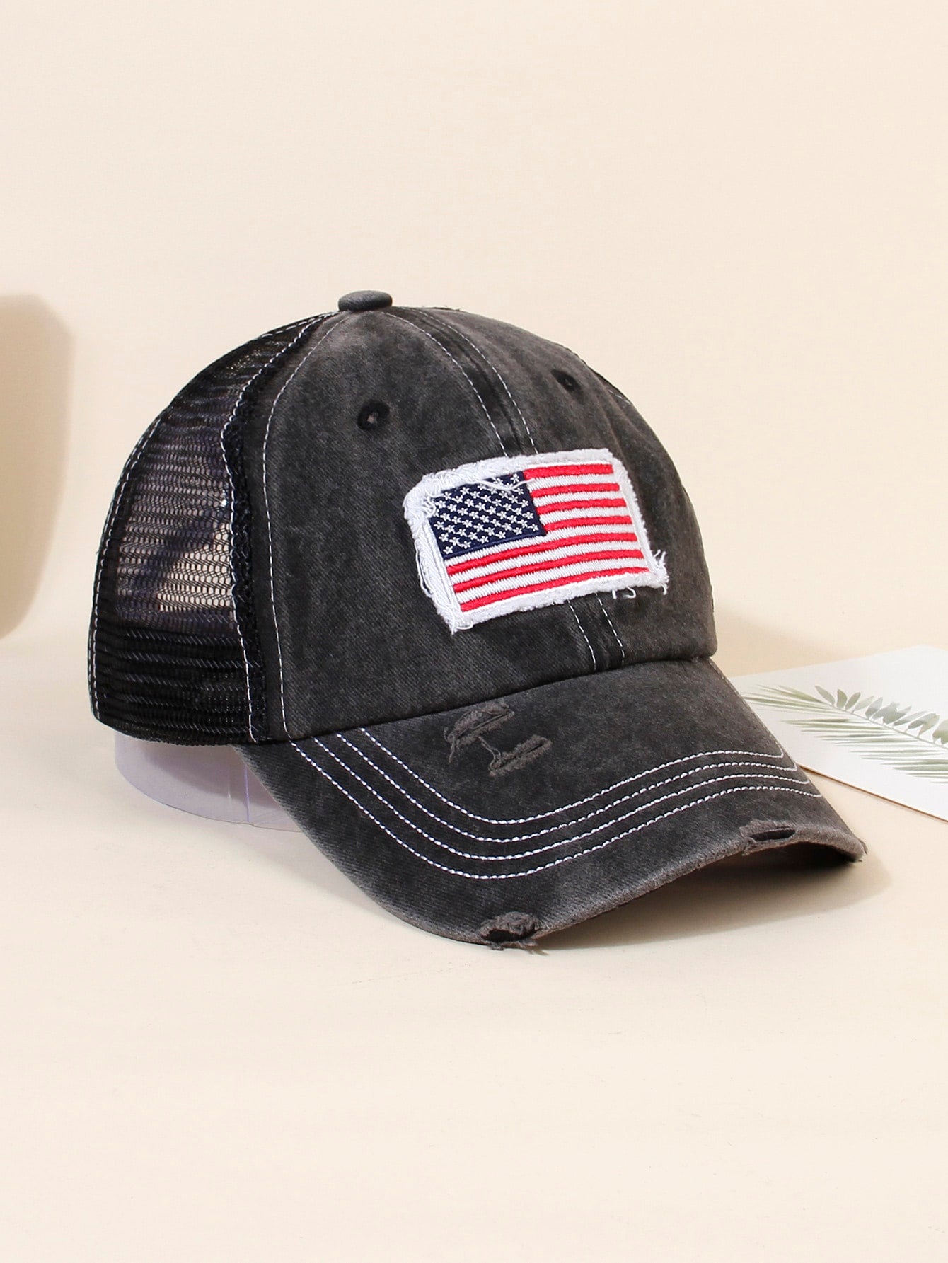 American Flag Embroidered Baseball Cap (with hole for bun / hair / ponytail)