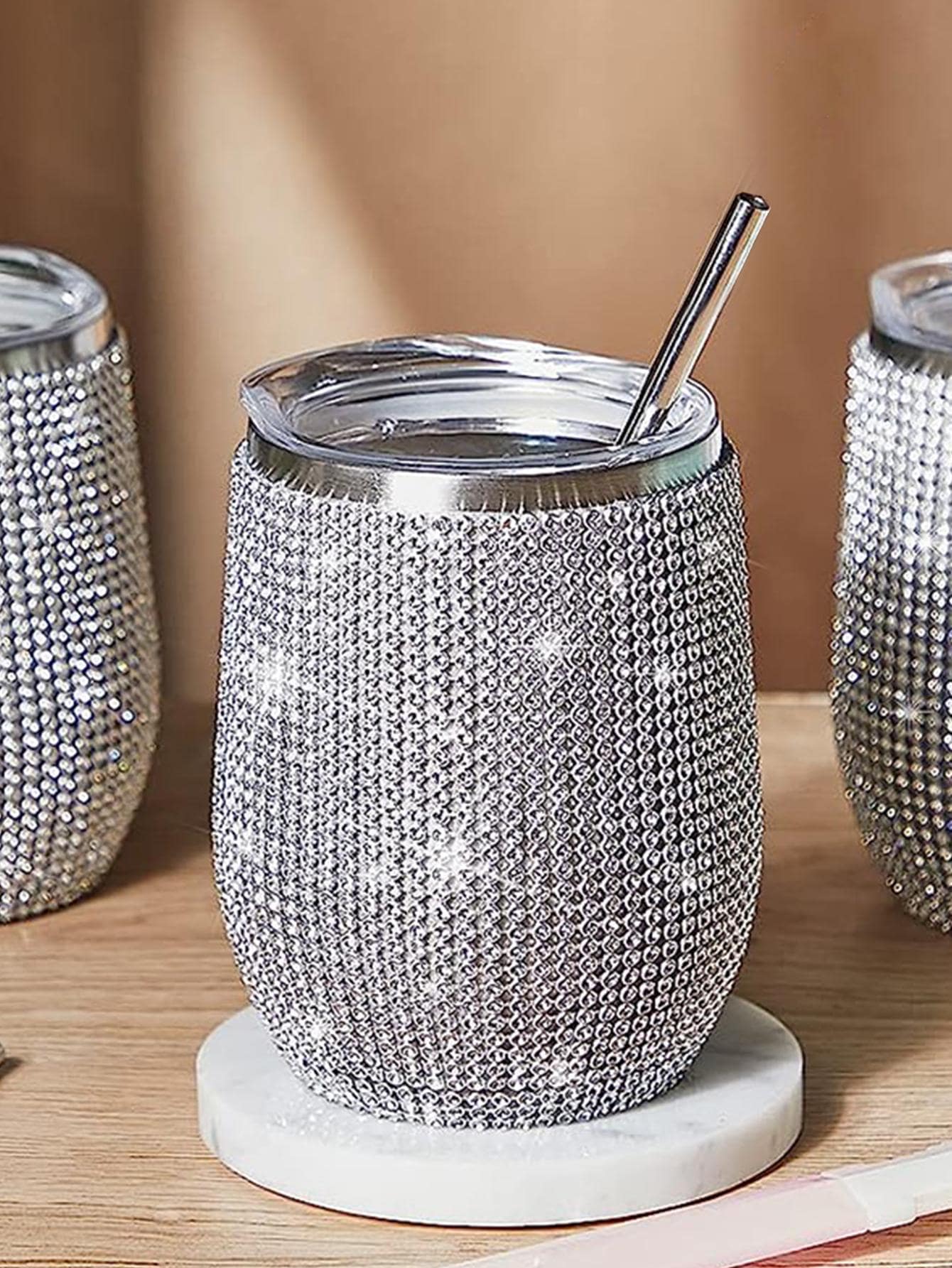 1pc Stainless Steel Tumbler, Modern Rhinestone Tumbler