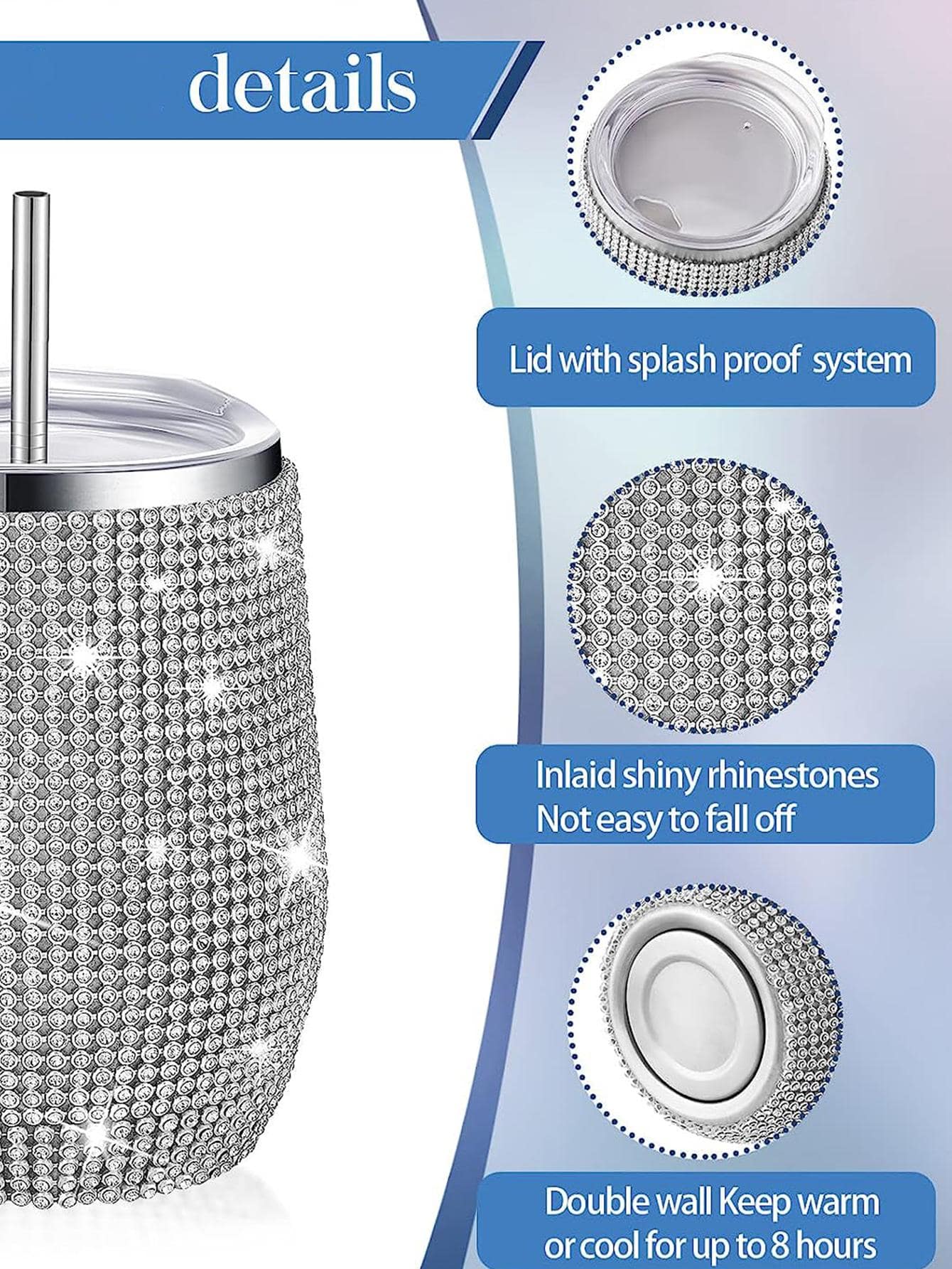 1pc Stainless Steel Tumbler, Modern Rhinestone Tumbler