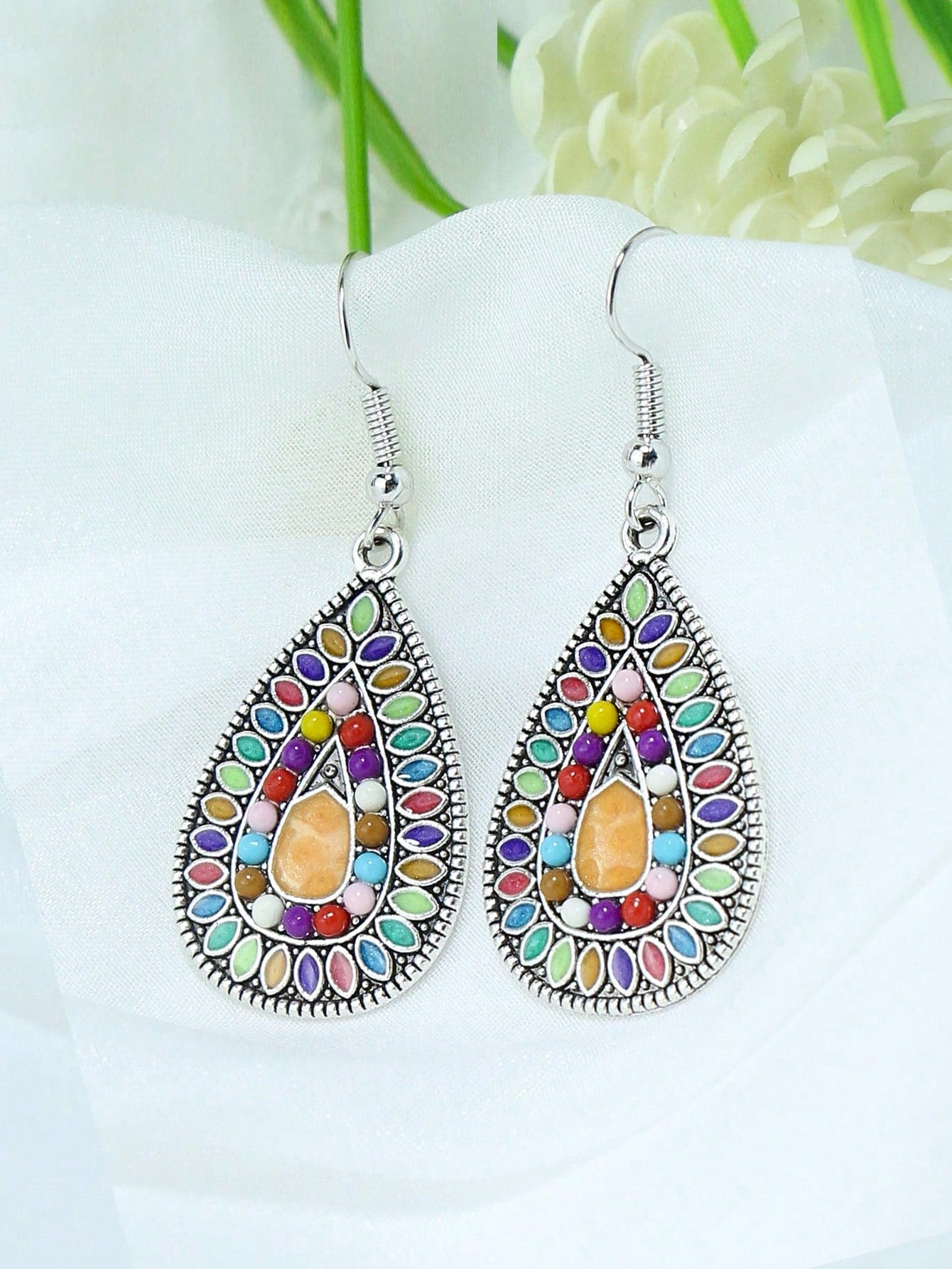 1pair Bohemian Water Drop Dangle Earrings