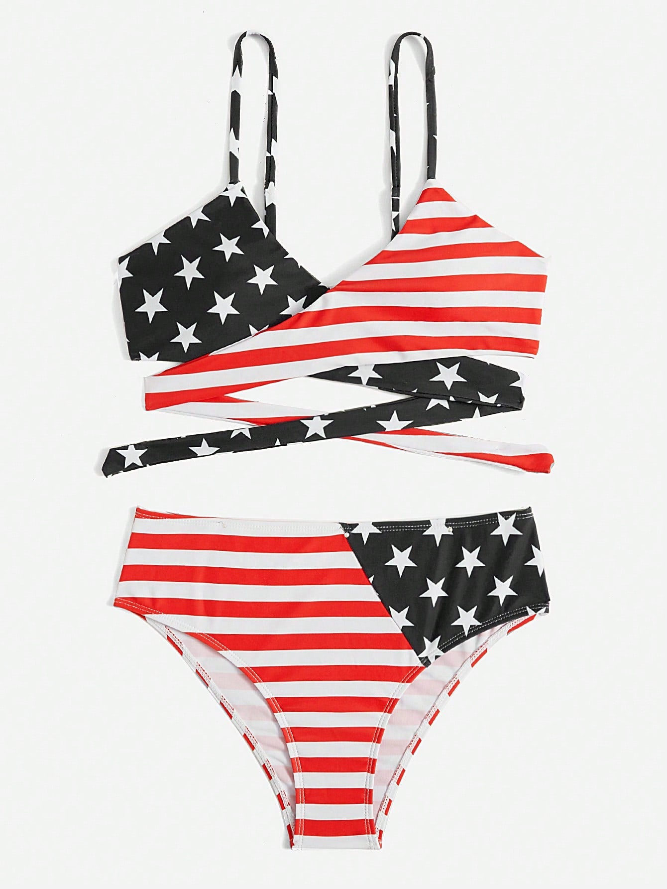 American Flag Print Crisscross Bikini Swimsuit