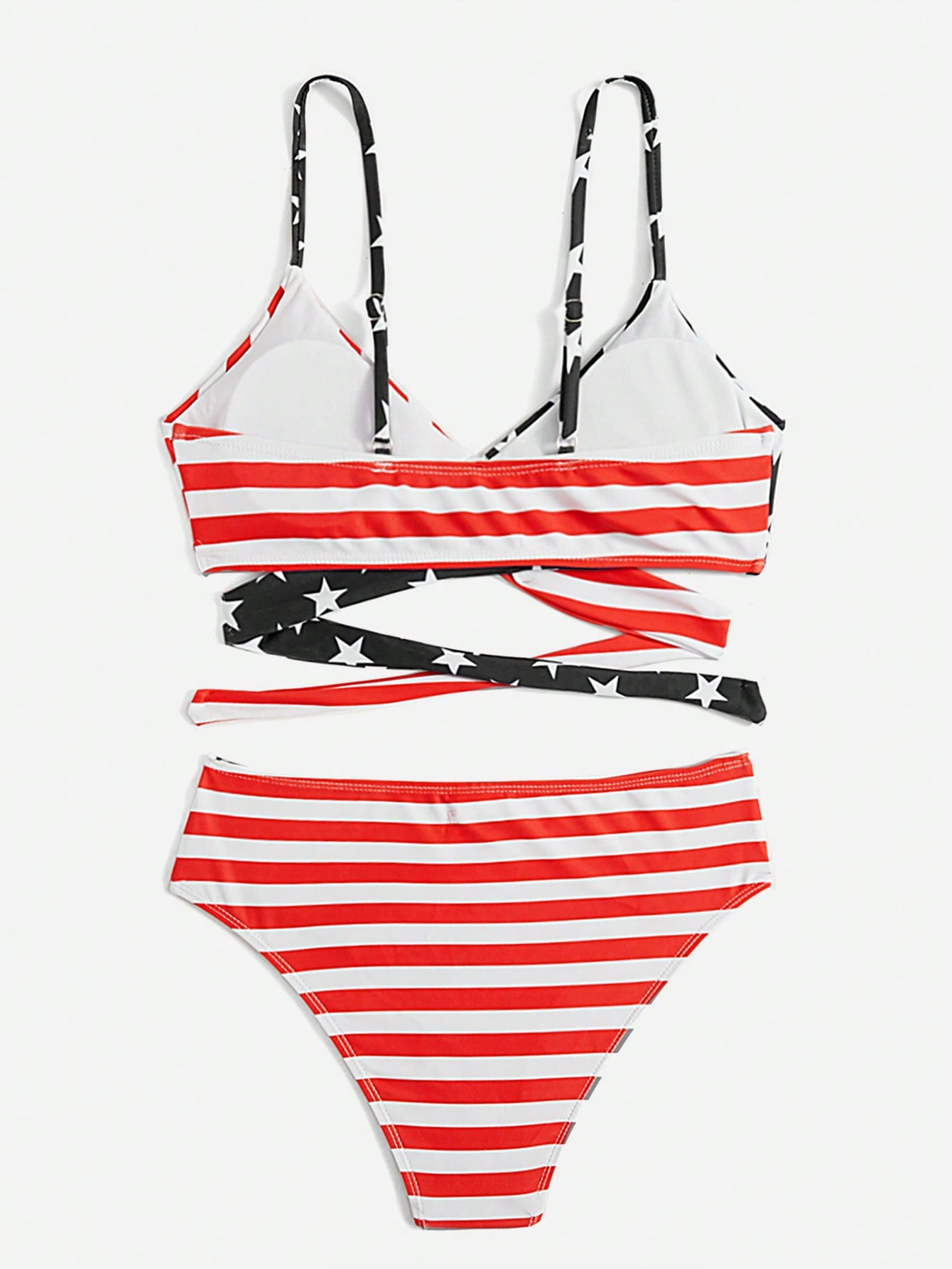 American Flag Print Crisscross Bikini Swimsuit