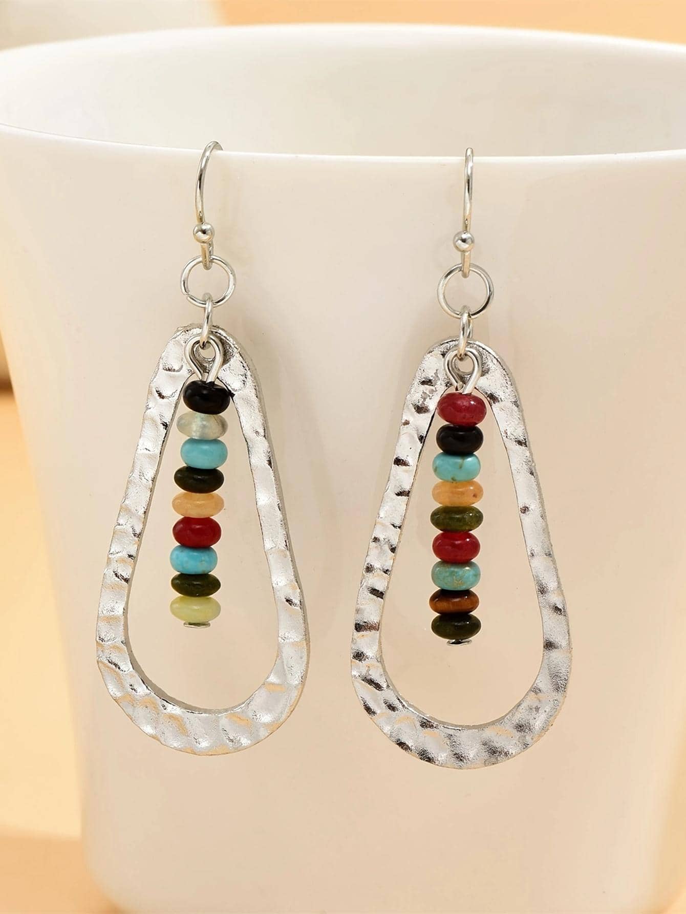 1pair Bohemian Zinc Alloy Bead Decor Water Drop Earrings