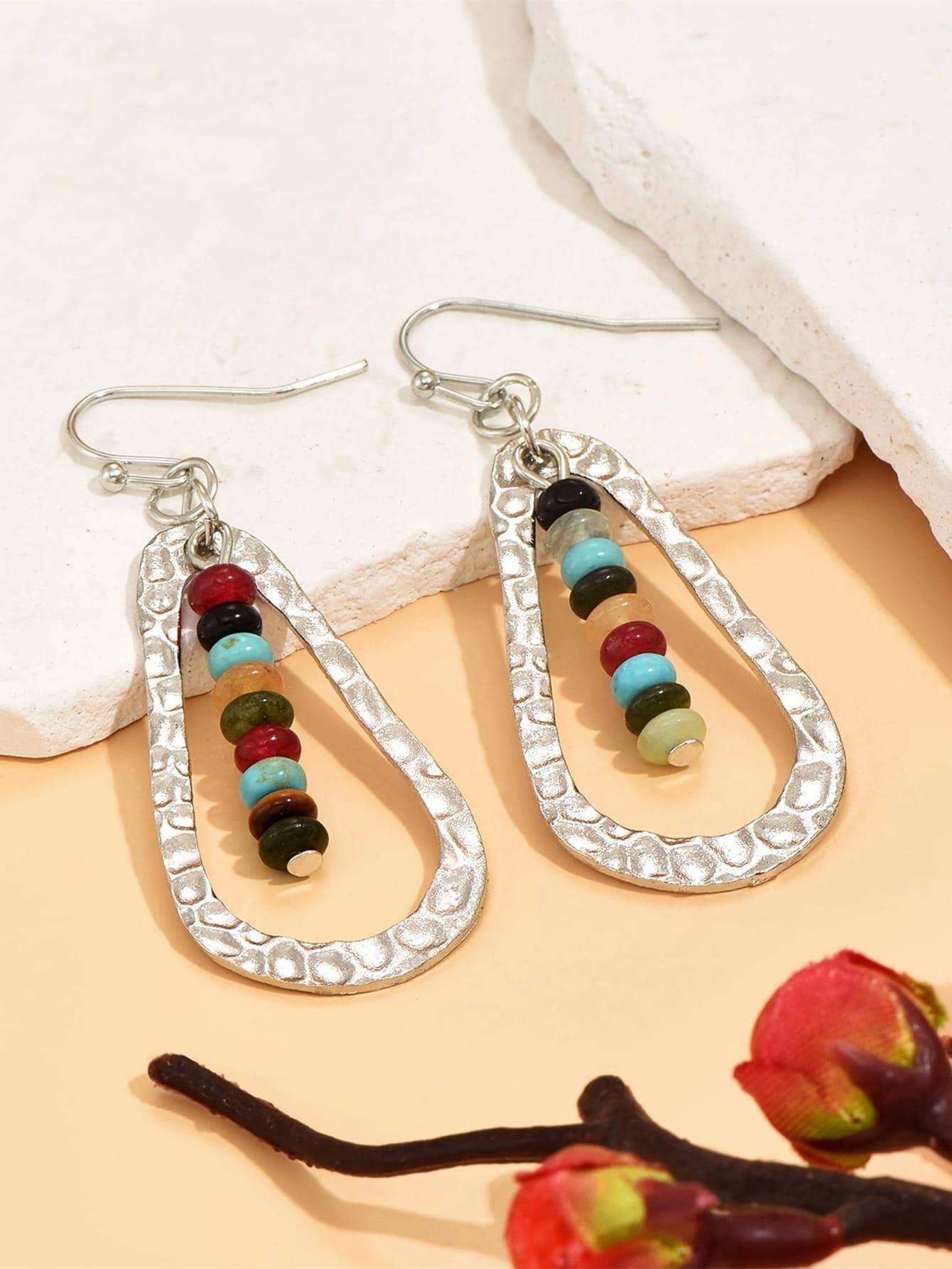 1pair Bohemian Zinc Alloy Bead Decor Water Drop Earrings