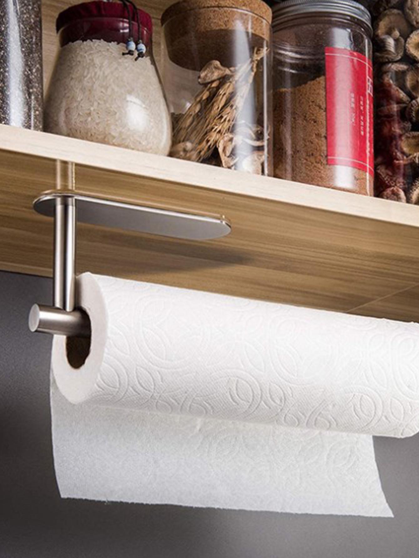 No Punching Required Silver Stainless Steel Cling Film And Kitchen Paper Towel Holder