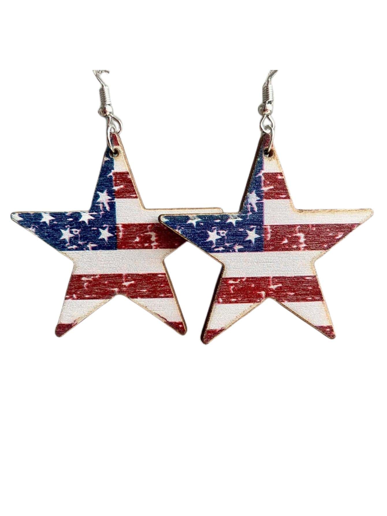 2pcs Star Shaped American Flag Earrings