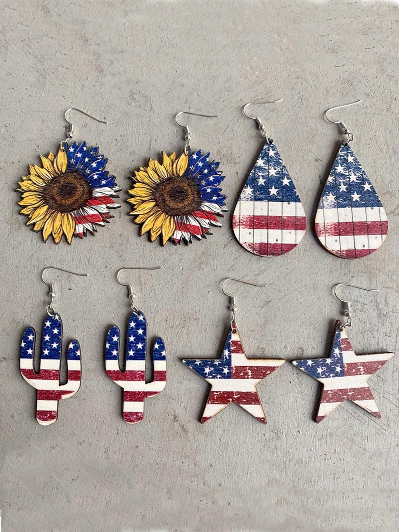 2pcs Star Shaped American Flag Earrings