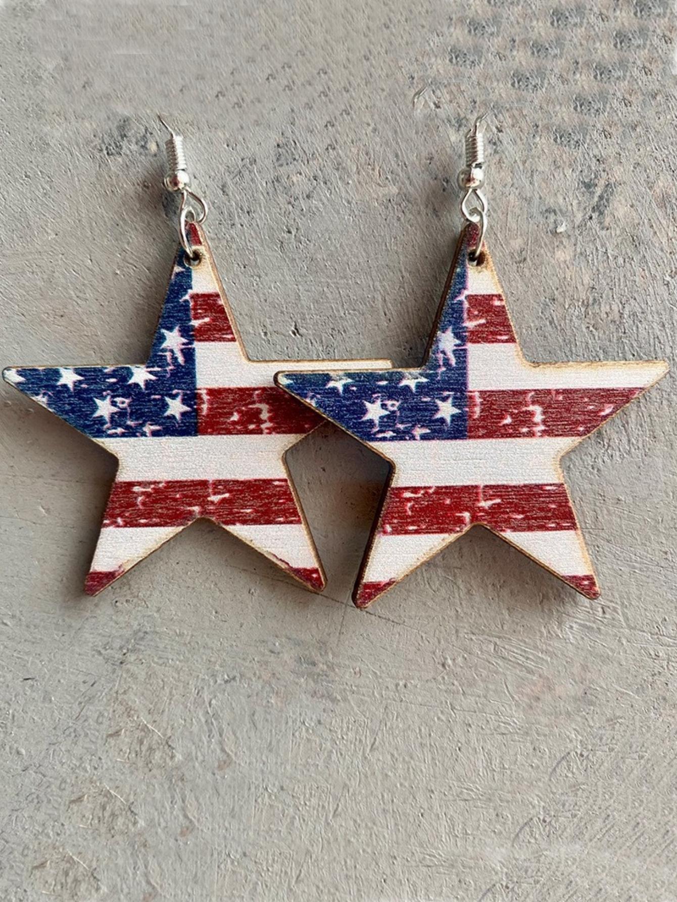 2pcs Star Shaped American Flag Earrings