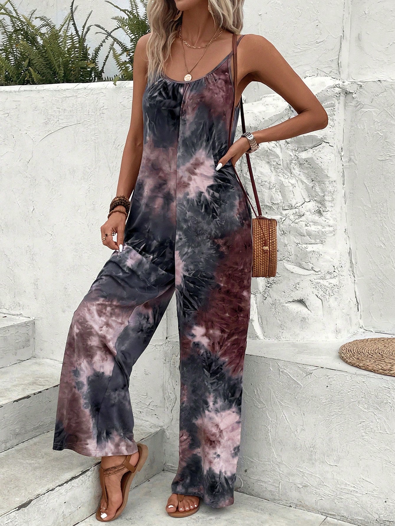 LUNE Tie Dye Wide Leg Cami Jumpsuit