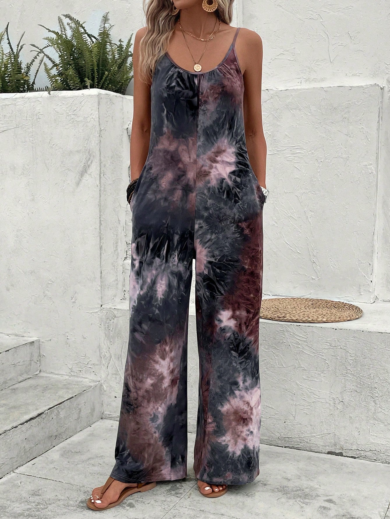 LUNE Tie Dye Wide Leg Cami Jumpsuit