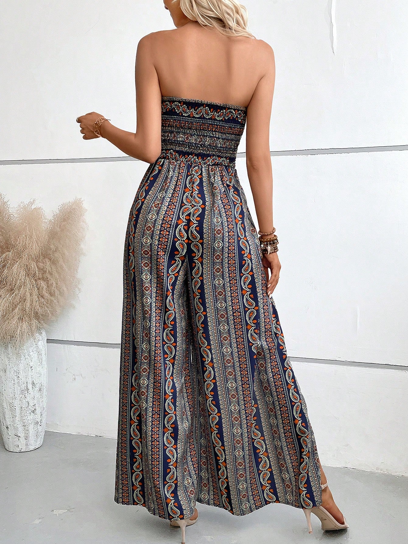 VCAY Paisley Print Split Thigh Tube Jumpsuit