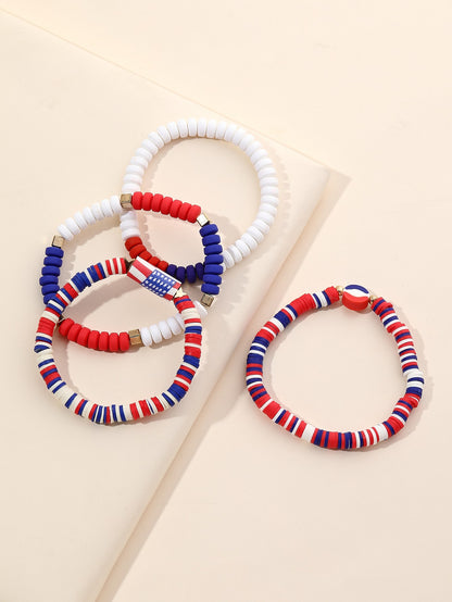 Americana USA Flag Color Beads Bracelet Set